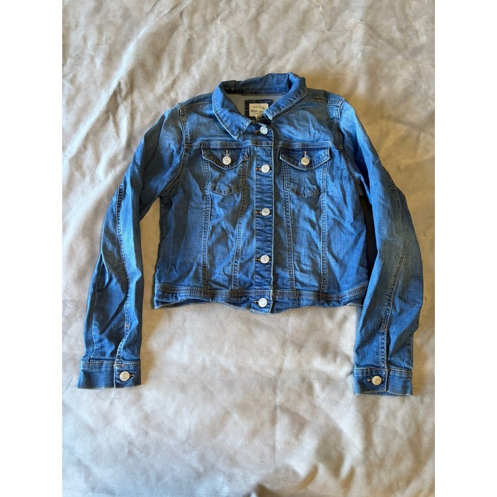 Wax Jean Womens Medium Wash Cropped Denim Trucker Jacket Blue Size M